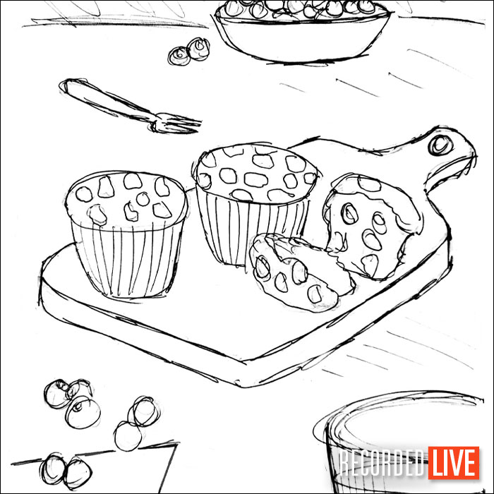 Sketch of blueberry muffins for photography brief