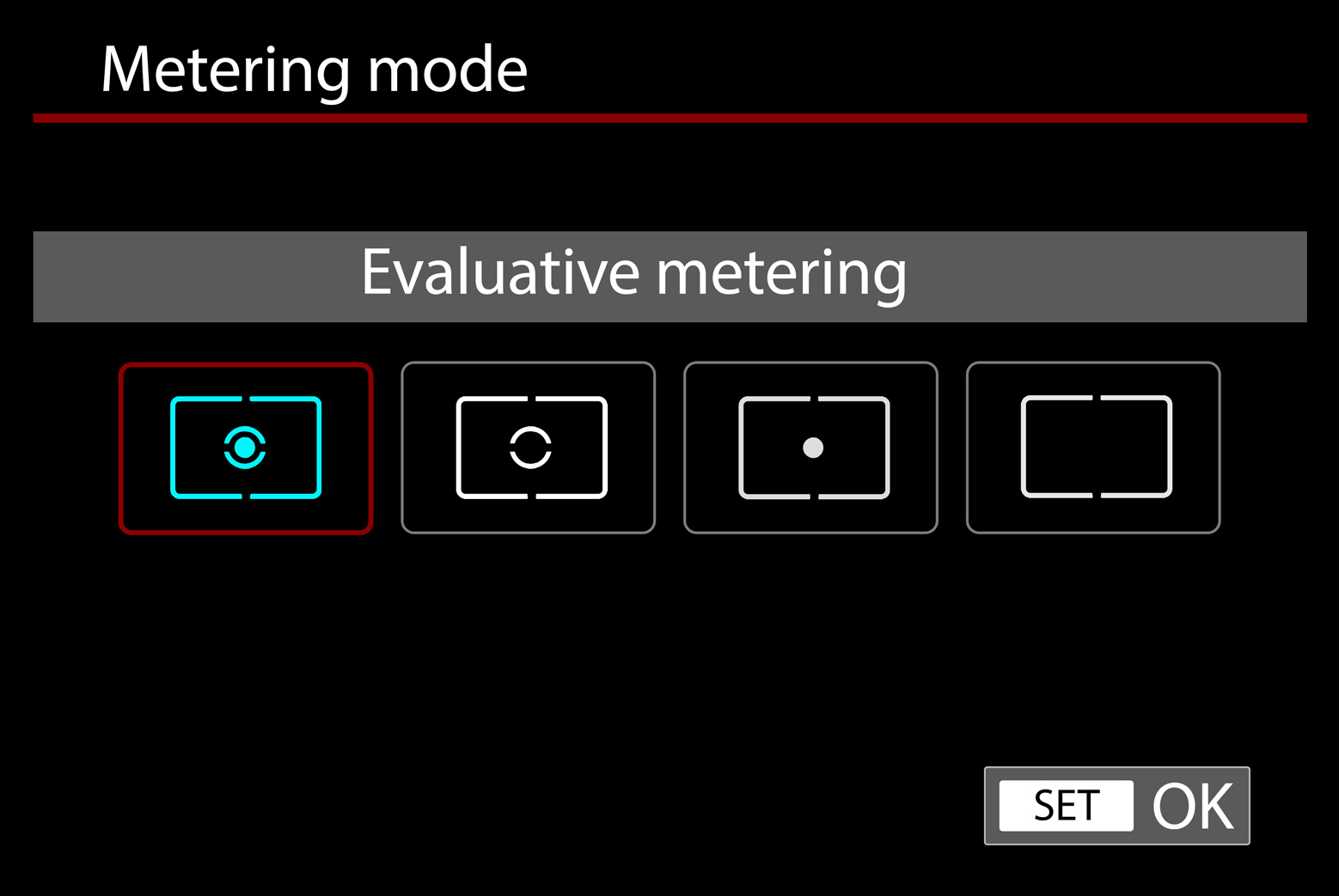View of metering modes on a Canon camera